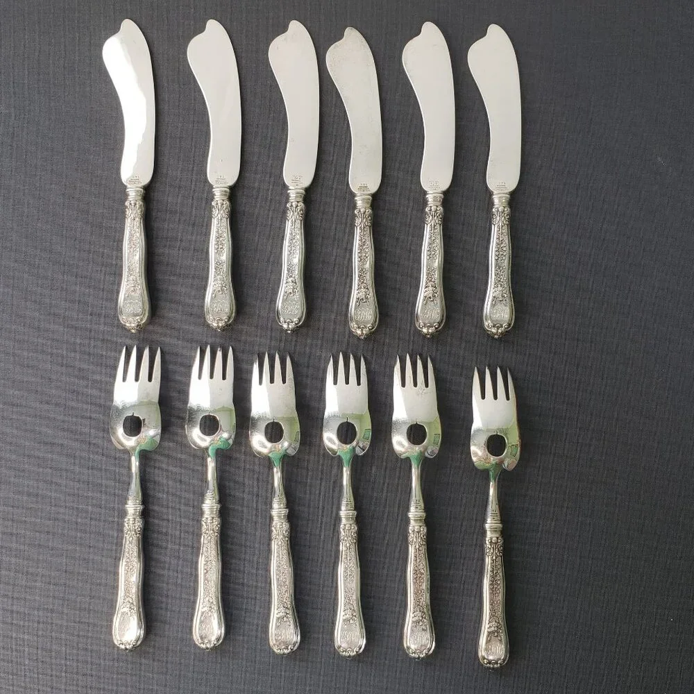 Tiffany & Co Sterling Silver 1878 Olympian 12 Piece Individual Fish Set Forks